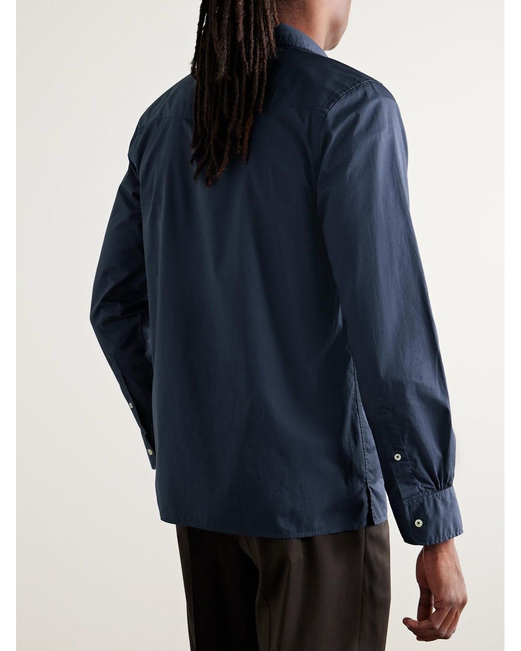 Officine Generale Blue Garment-Dyed Cotton-Poplin Shirt for men