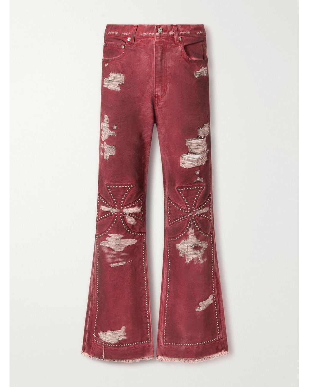 SEKRIT Studded Chopper Flared Distressed Panelled Jeans for men