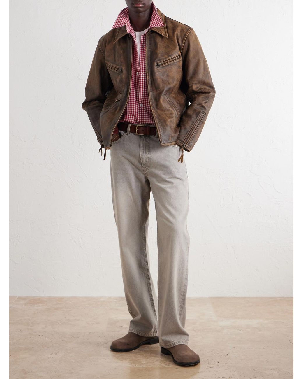 RRL Brown Distressed Leather Jacket for men
