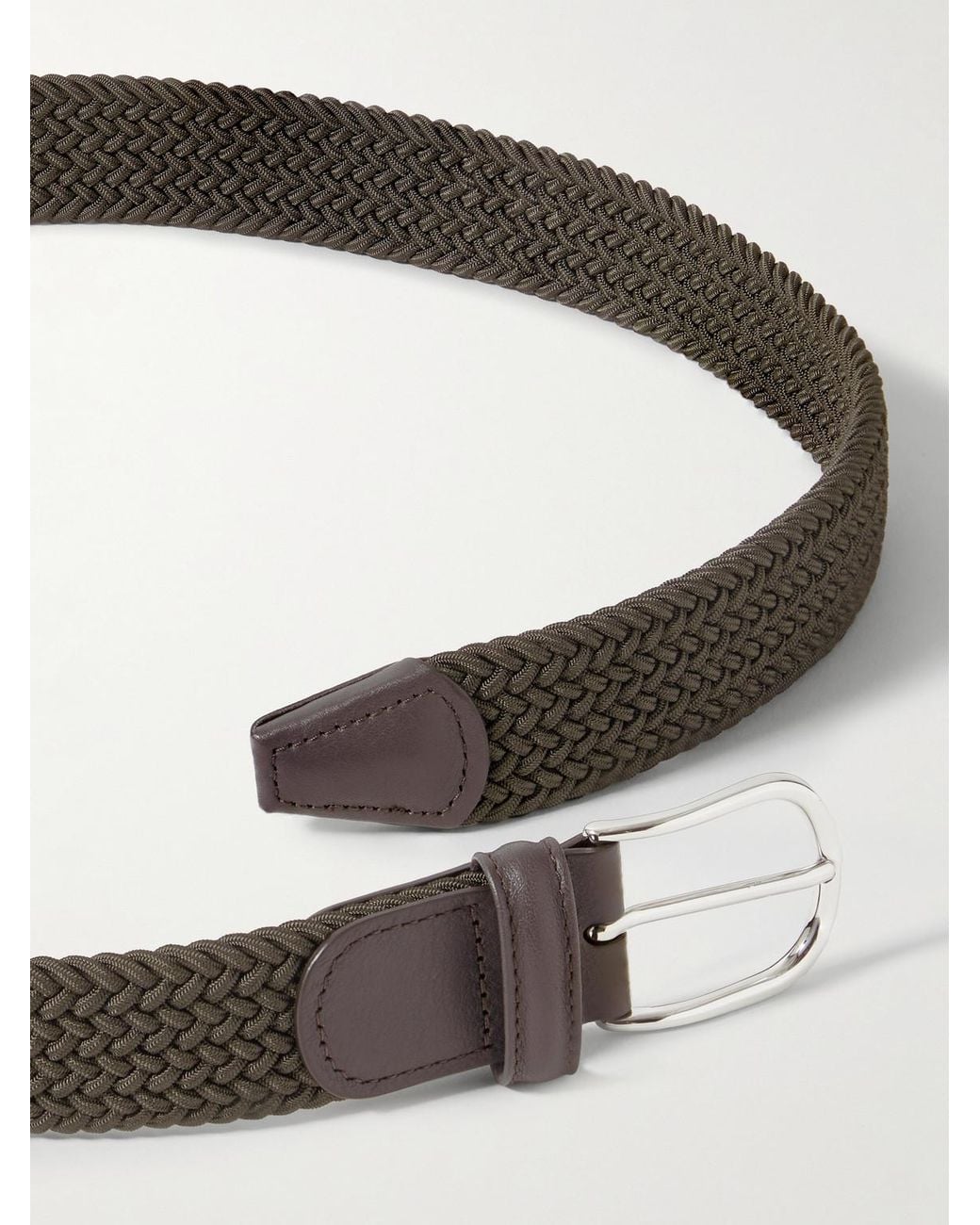 Andersons Black 3.5Cm Leather-Trimmed Woven Elastic Belt for men