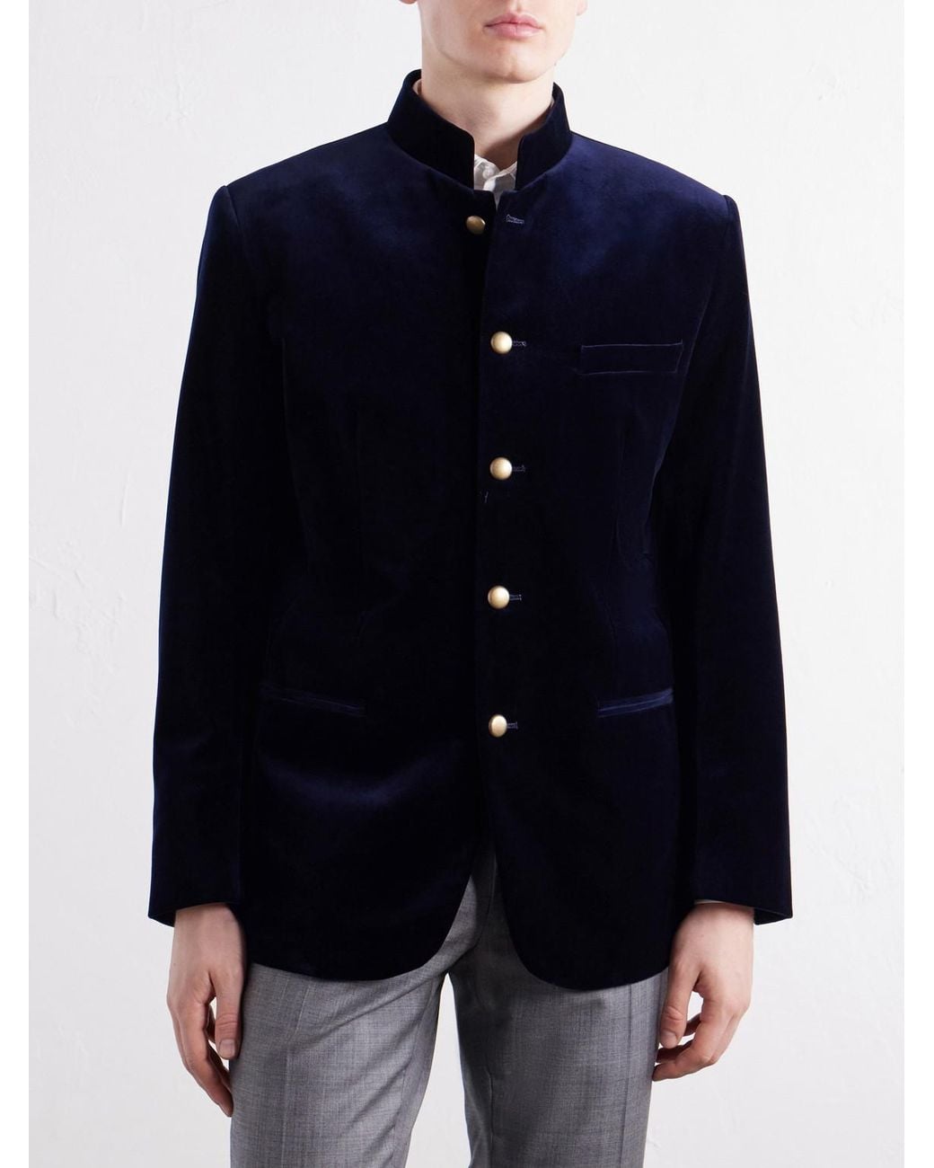 Favourbrook Blue Nehru Cotton-Velvet Blazer for men