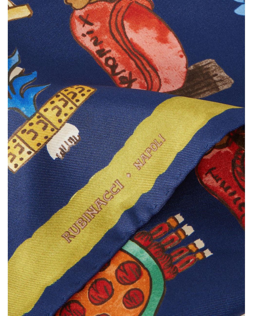 Rubinacci Blue Printed Silk-Twill Pocket Square for men