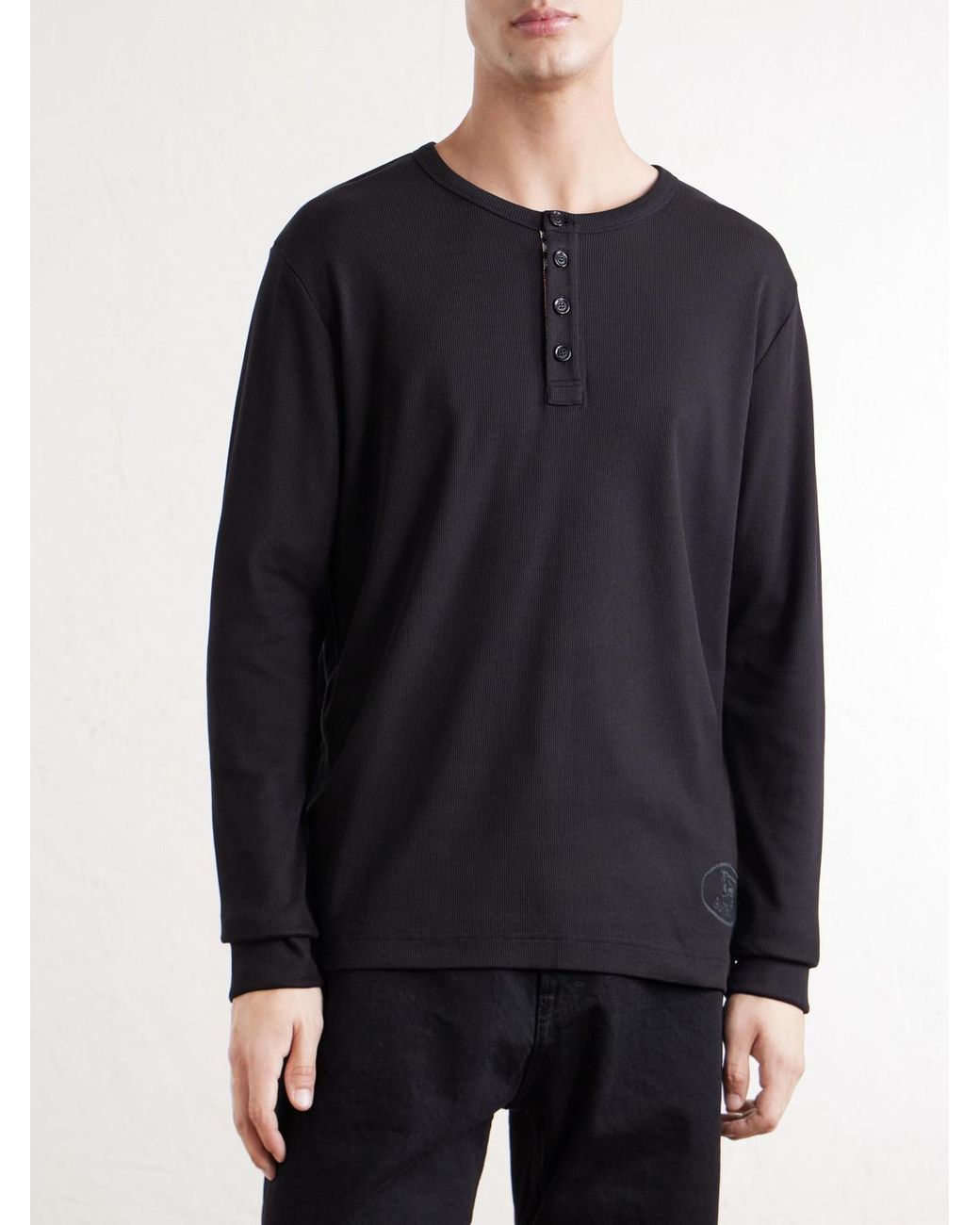 Burberry Blue Logo-Embroidered Ribbed Cotton-Blend Jersey T-Shirt for men