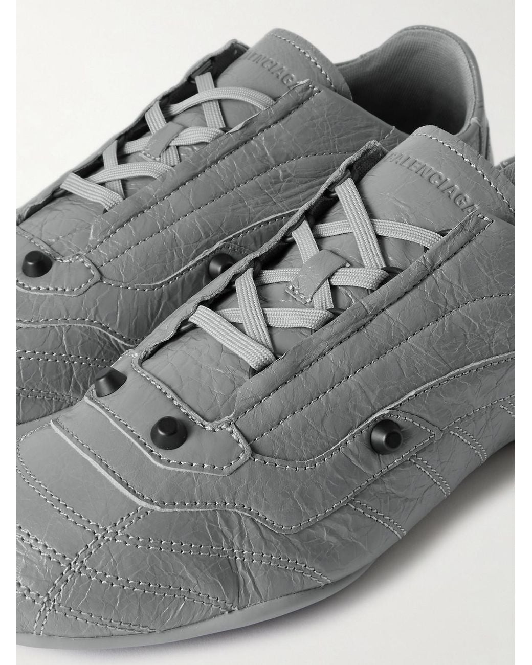 Balenciaga Gray City Studded Cracked Leather Sneakers for men