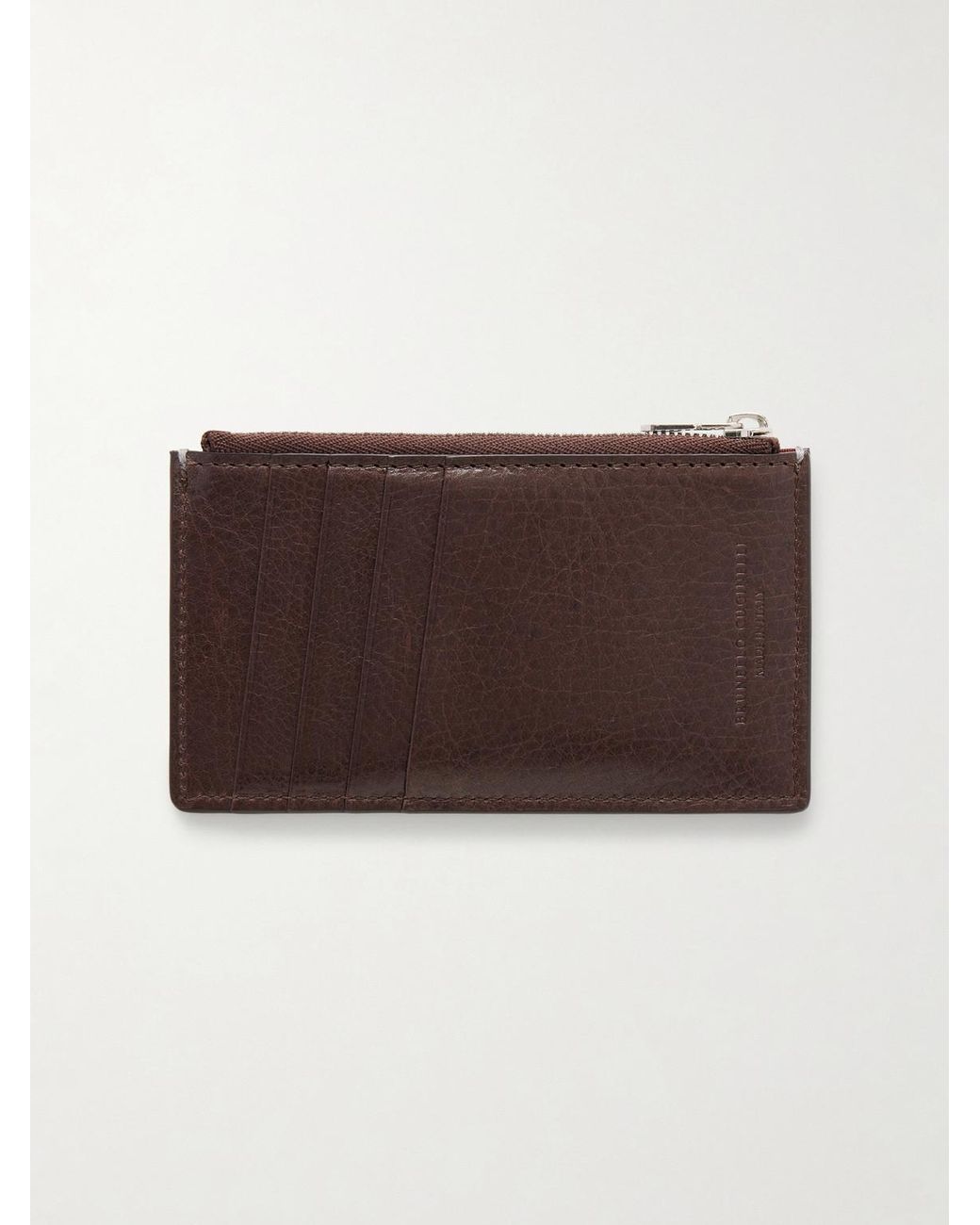 Brunello Cucinelli Brown Logo-Debossed Leather Zipped Cardholder for men