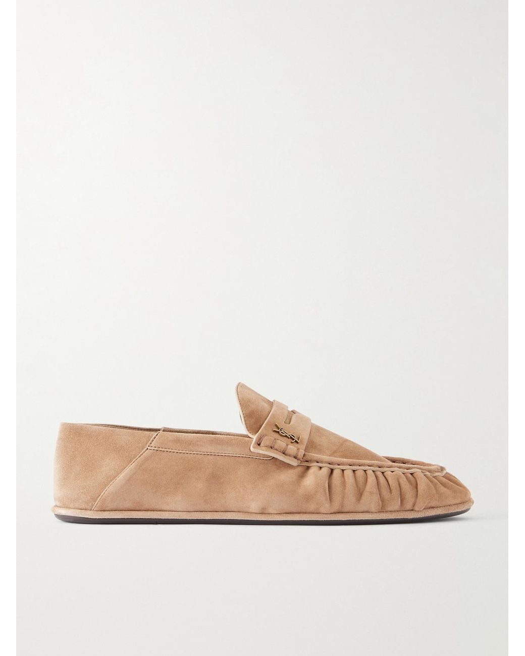 Saint Laurent Natural Le Loafer Monogram Logo-appliquéd Suede Penny Loafers for men