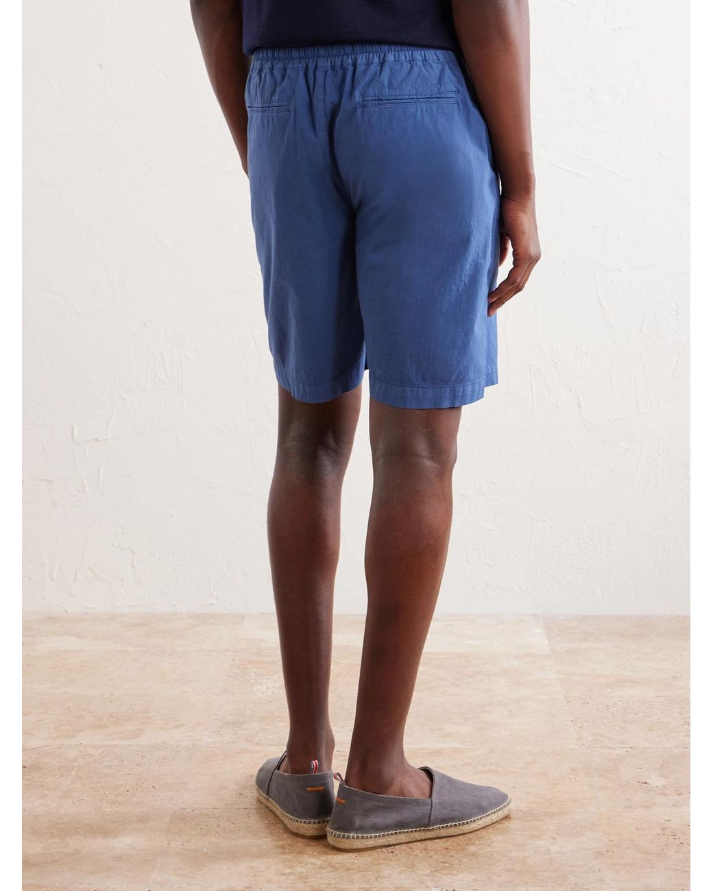 Fedeli Blue Alfa Straight-Leg Cotton-Blend Drawstring Shorts for men