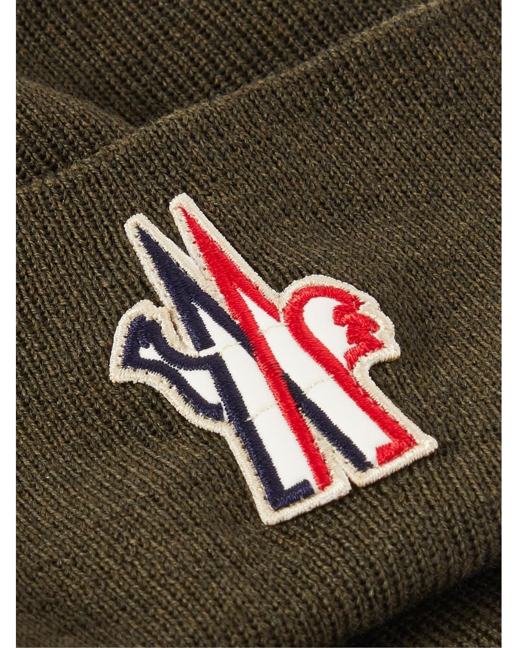 Moncler Green Appliquéd Ribbed Wool Beanie for men