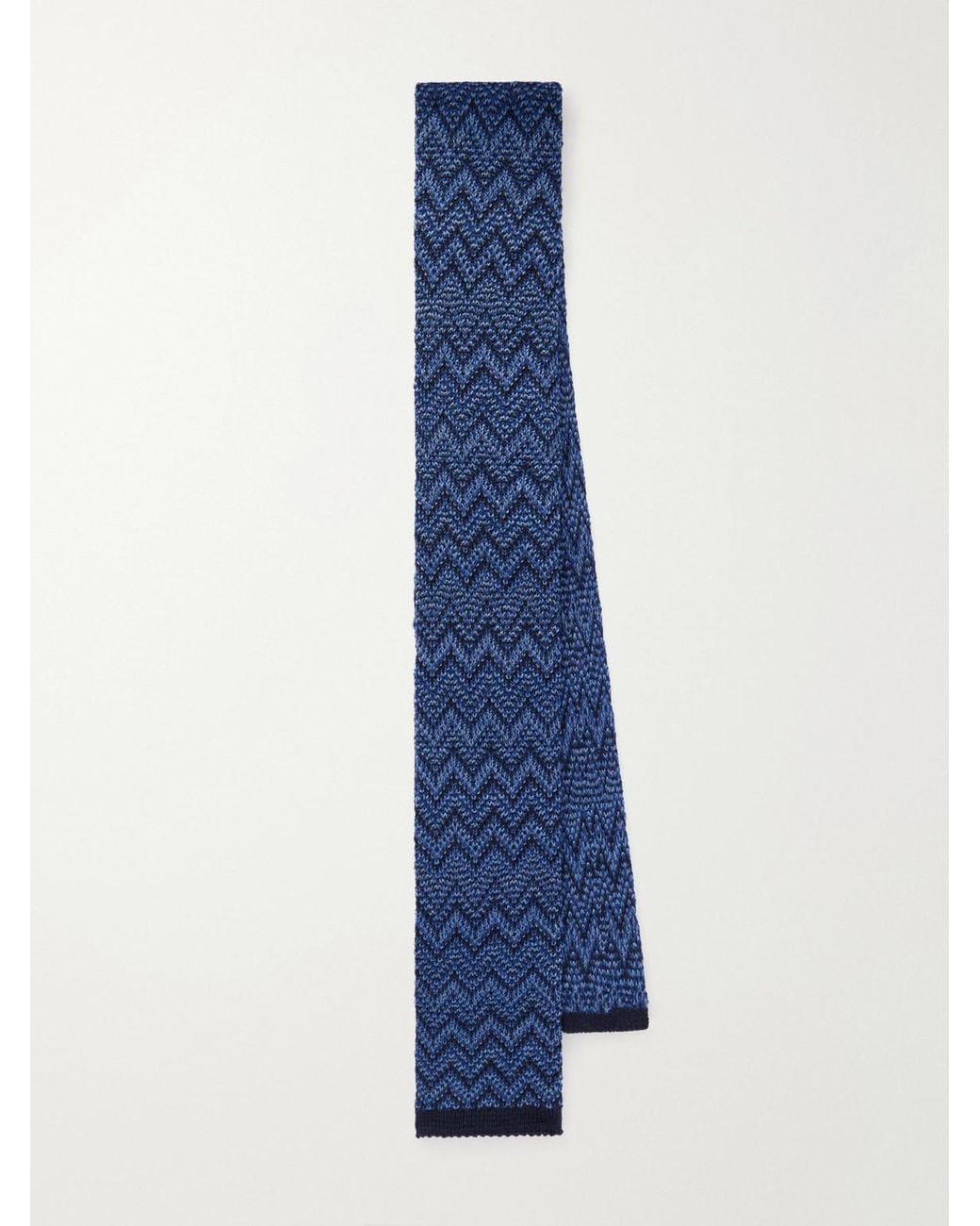 Missoni Blue Striped Crochet-Knit Wool And Silk-Blend Tie for men