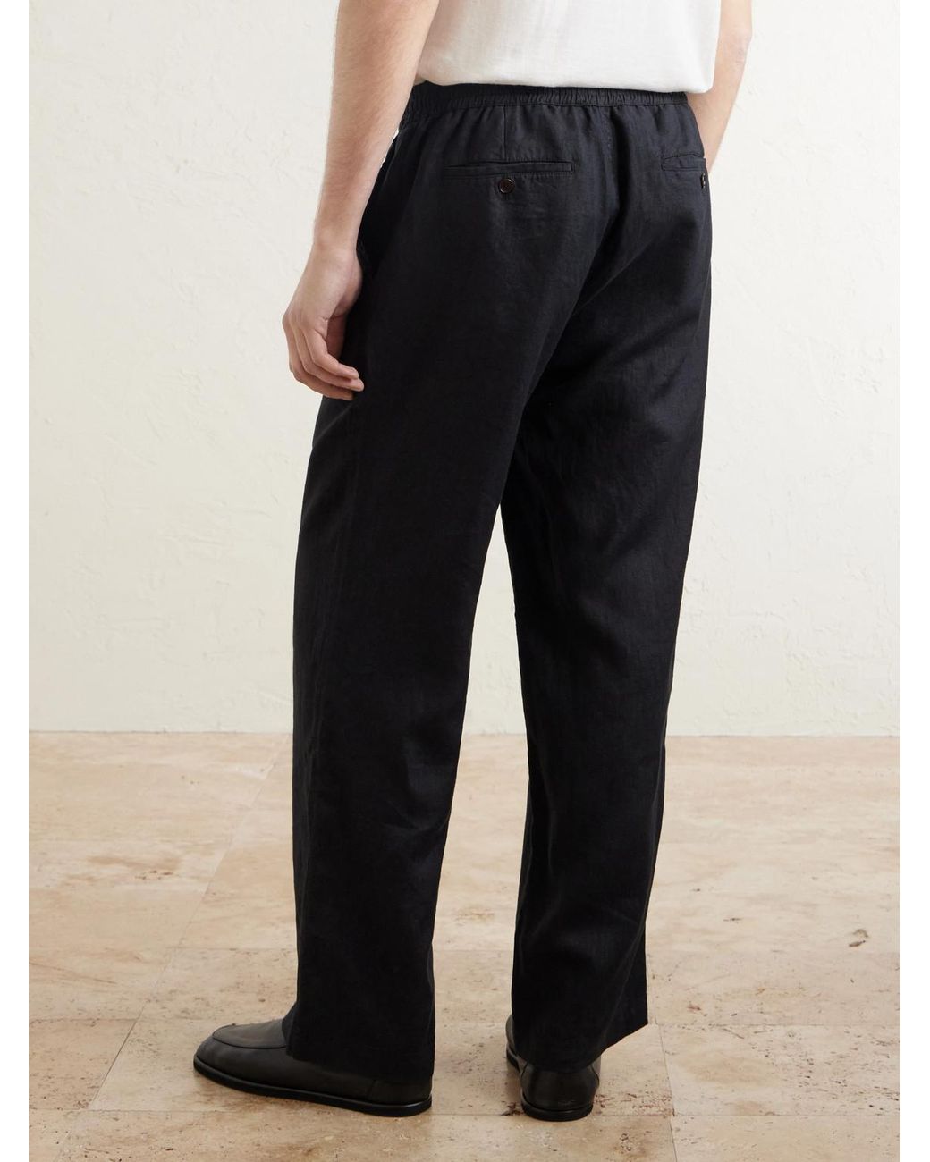 Mr P. Black Arthur Wide-Leg Linen Drawstring Trousers for men