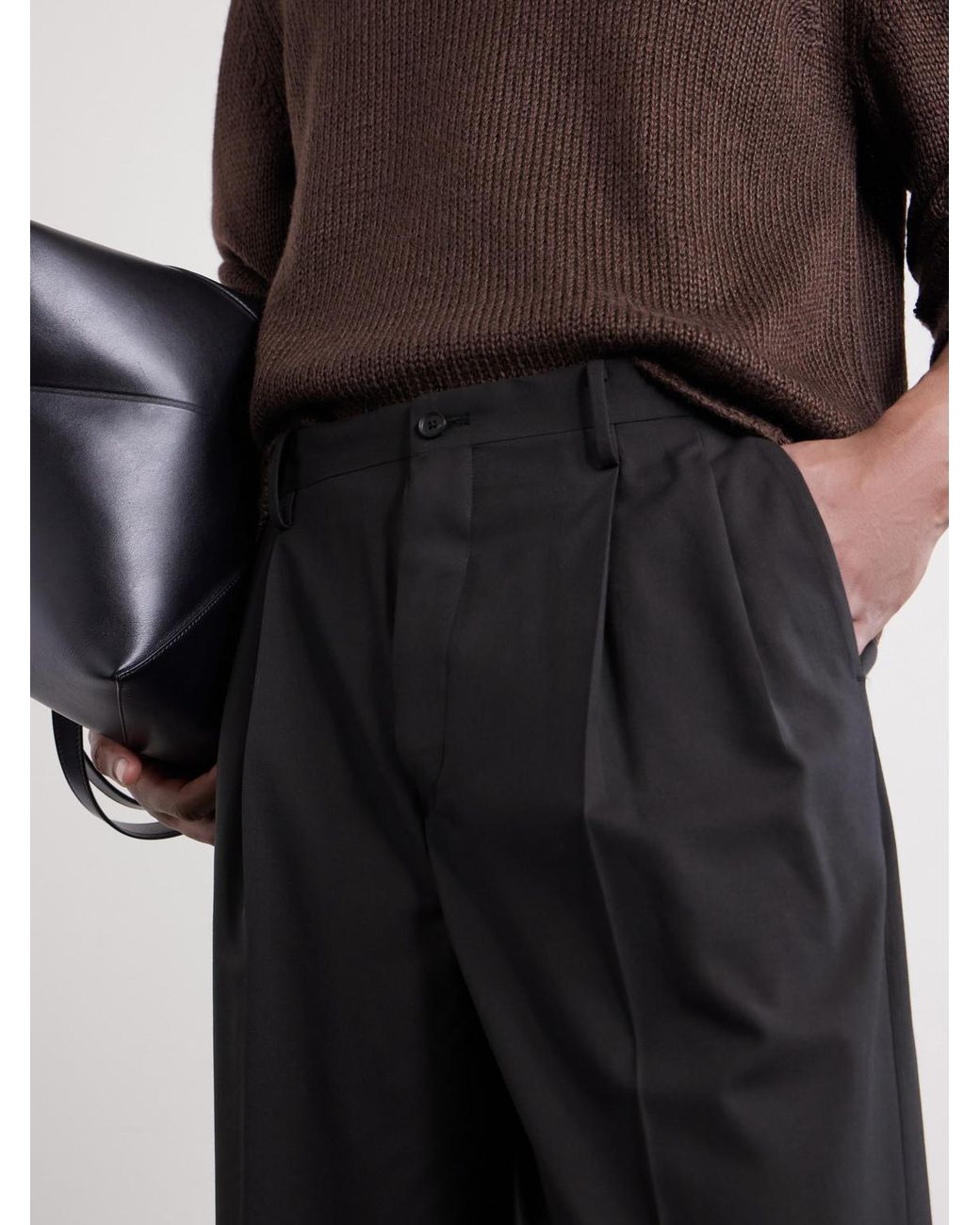 Kaptain Sunshine Black Straight-leg Pleated Wool-poplin Trousers for men