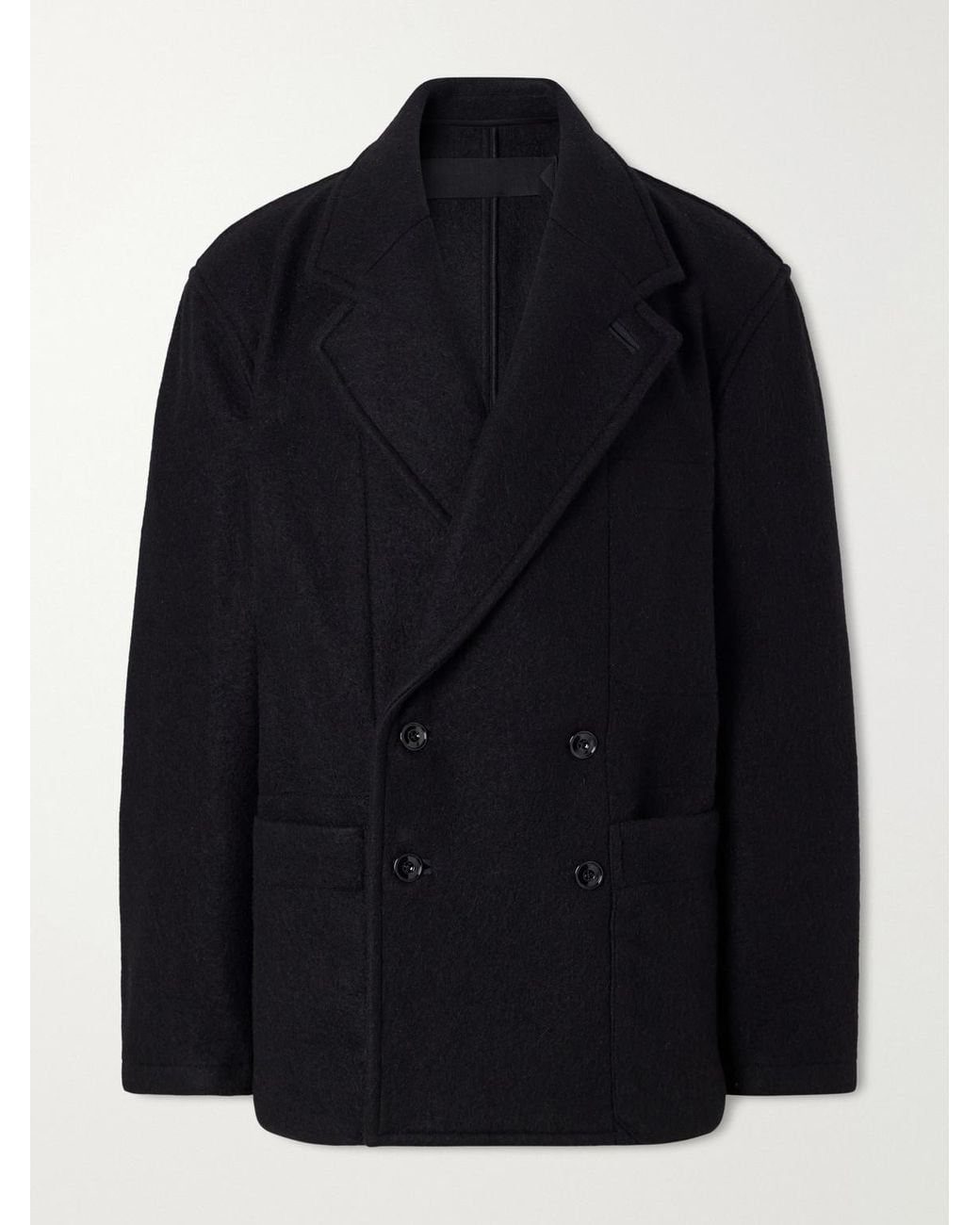Lemaire Blue Double-Breasted Wool And Alpaca-Blend Felt Coat for men
