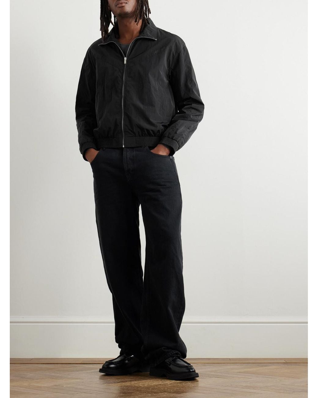 Saint Laurent Black Logo-Embroidered Shell Bomber Jacket for men