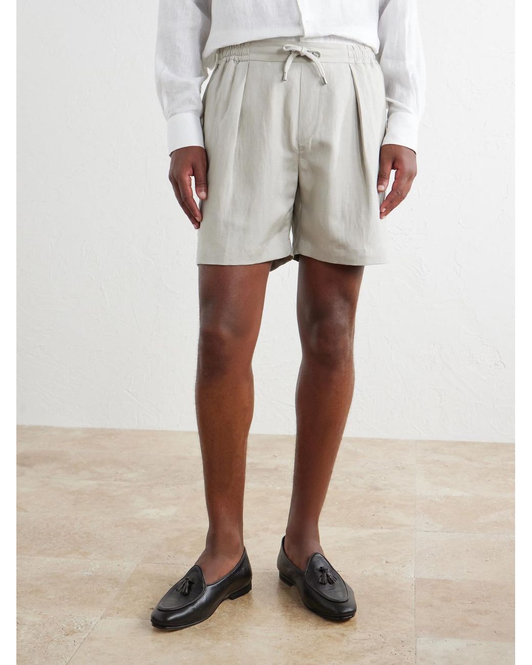 Ralph Lauren White Wide-Leg Silk And Linen-Blend Shorts for men