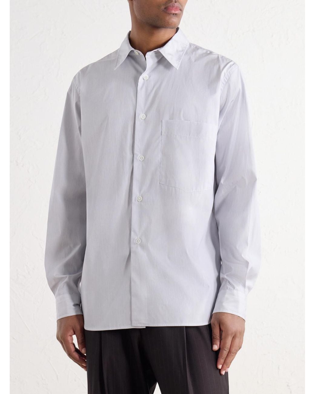 Margaret Howell White Point-Collar Pinstriped Cotton-Poplin Shirt for men