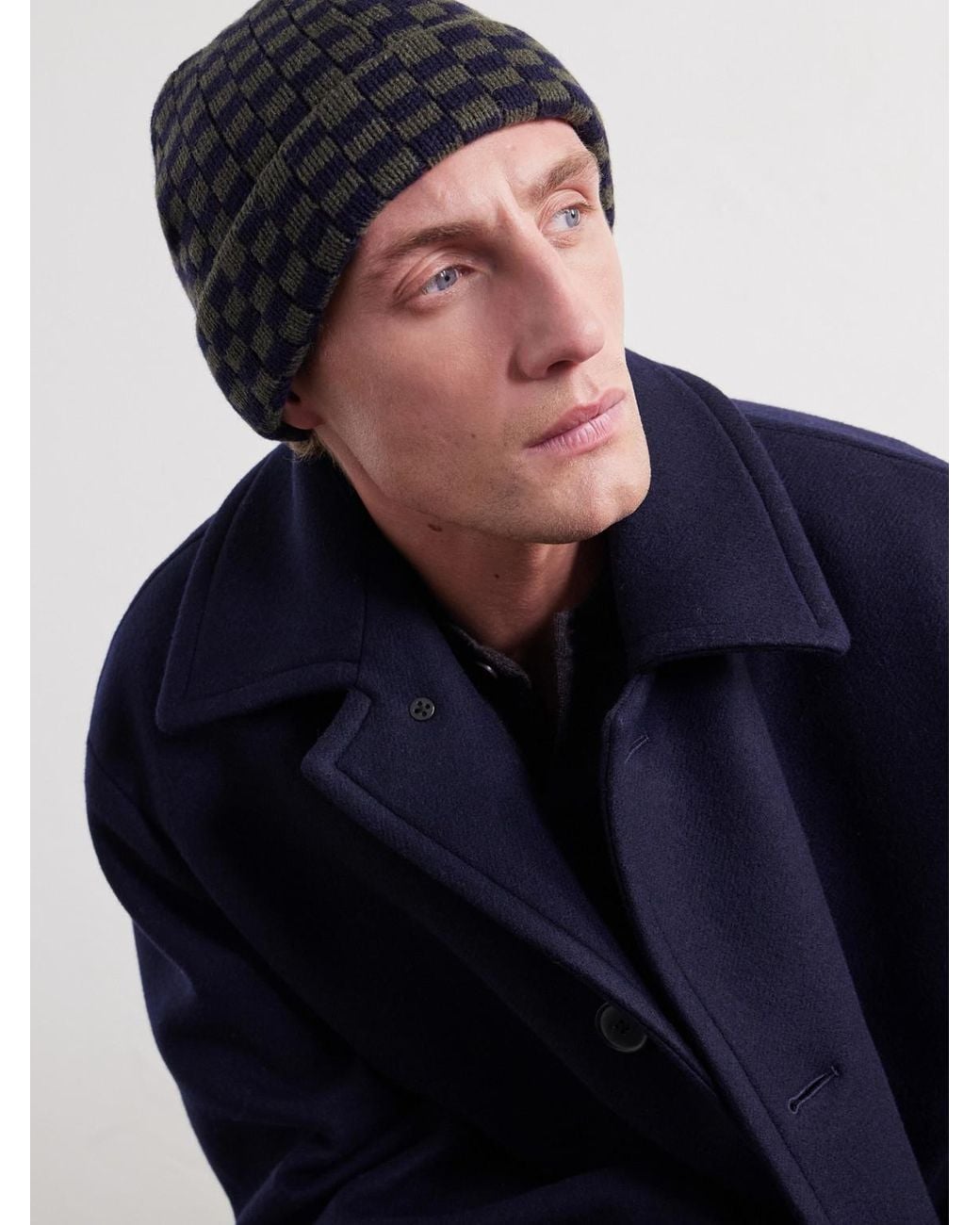 A Kind Of Guise Black Ajedrez Checkerboard Alpaca And Merino Wool-Blend Beanie for men