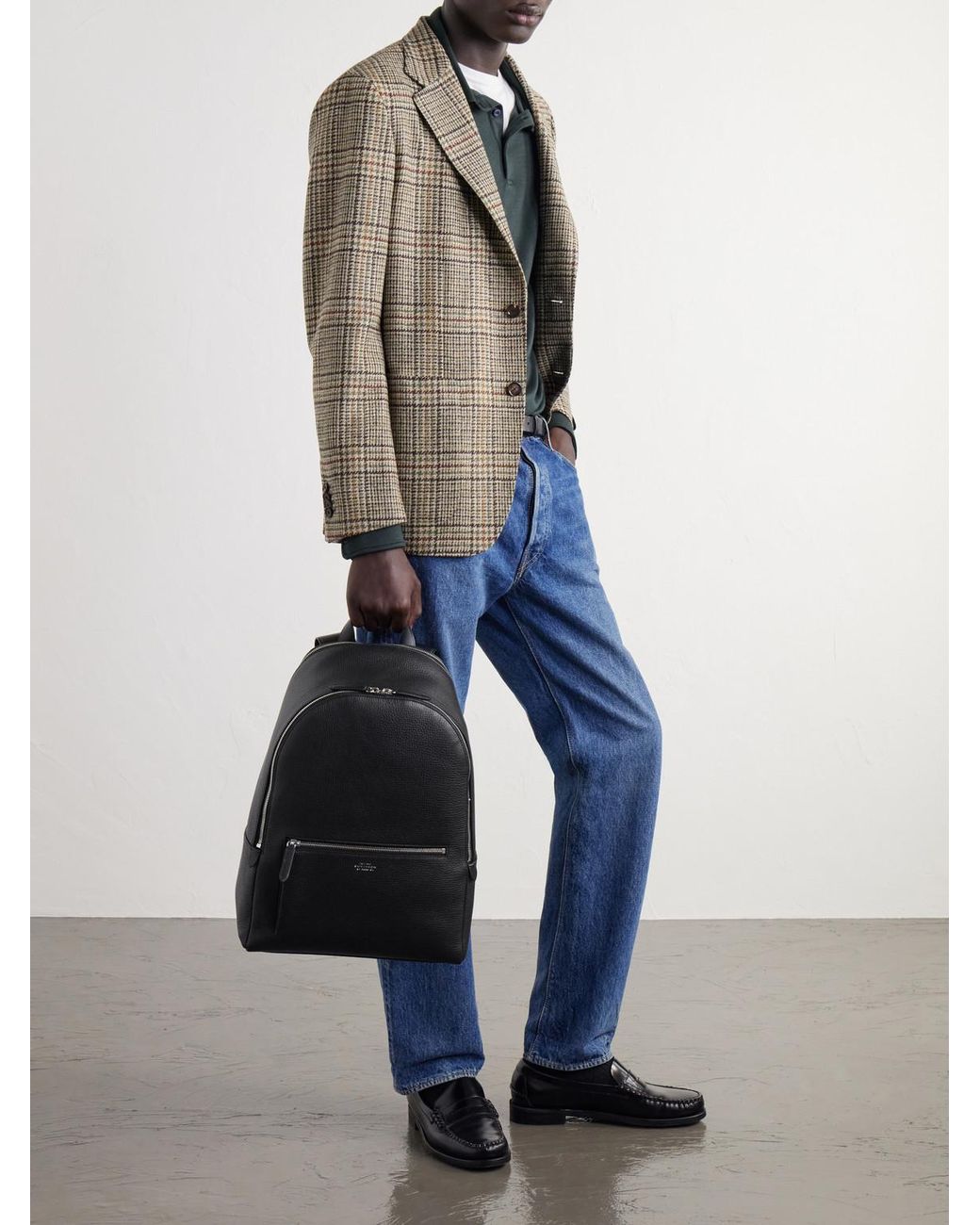 Smythson Black Full-Grain Leather Backpack for men