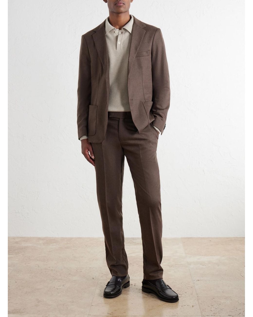 Sunspel Brown Wool And Cashmere-Blend Flannel Suit Jacket for men