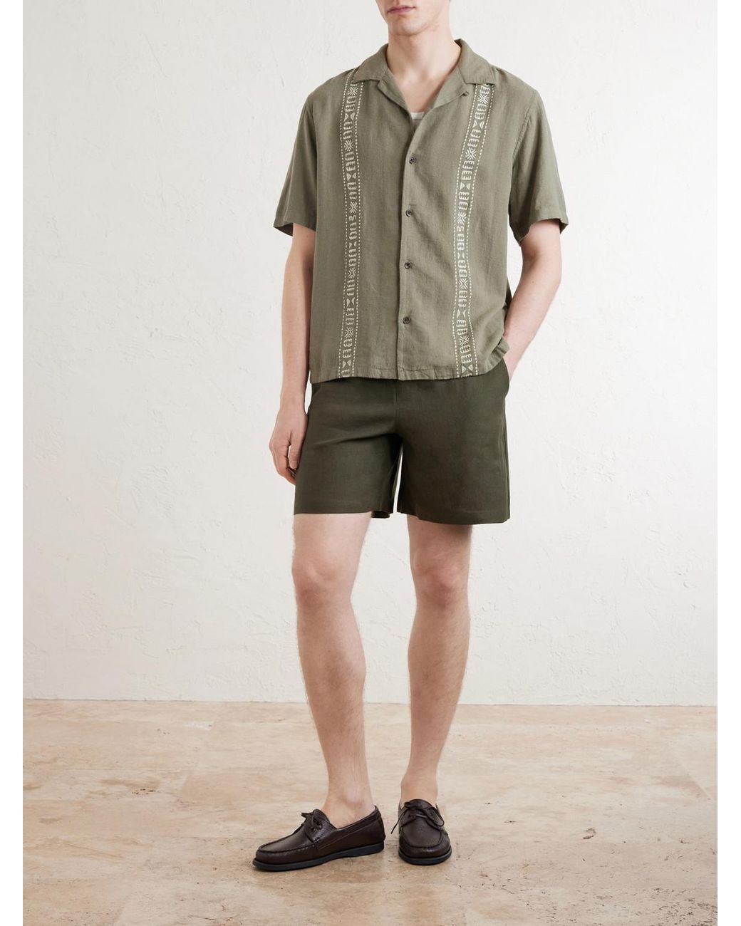 Aimé Leon Dore Gray Embroidered Linen-Blend Shirt for men