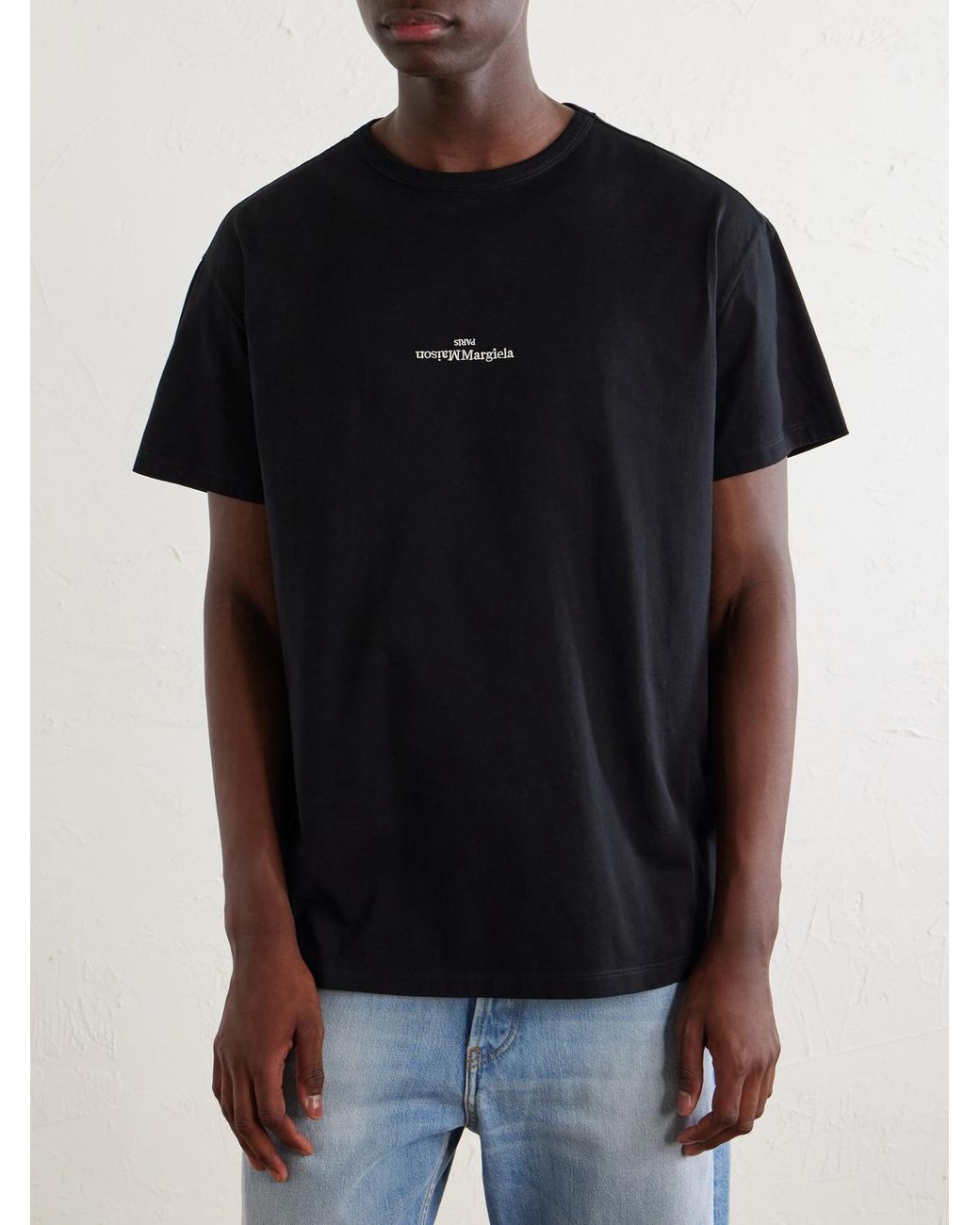 Maison Margiela Blue Logo-Embroidered Cotton-Jersey T-Shirt for men