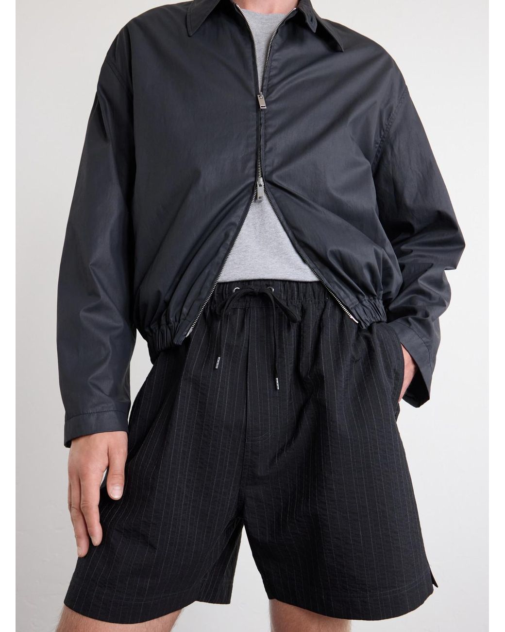 Studio Nicholson Black Starboard Wide-Leg Cotton And Wool-Blend Drawstring Shorts for men