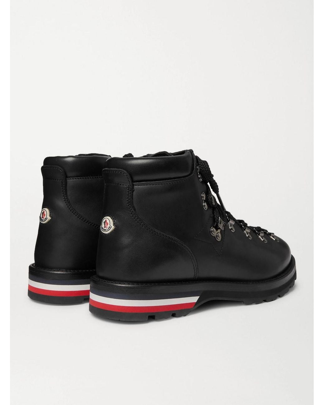 Moncler Black Striped Full-Grain Leather Boots for men
