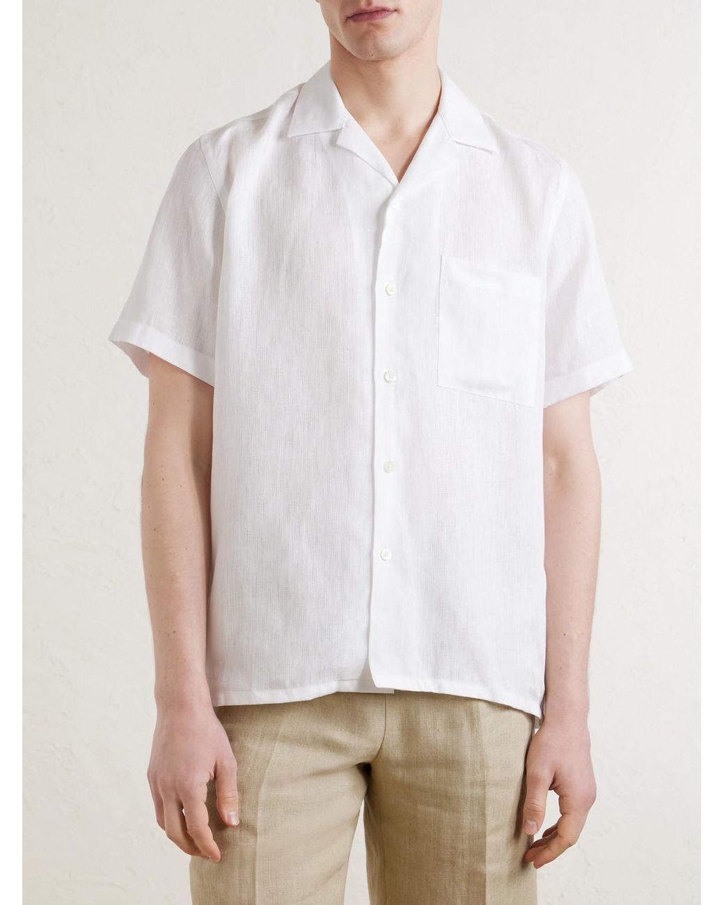 Canali White Camp-Collar Linen Shirt for men
