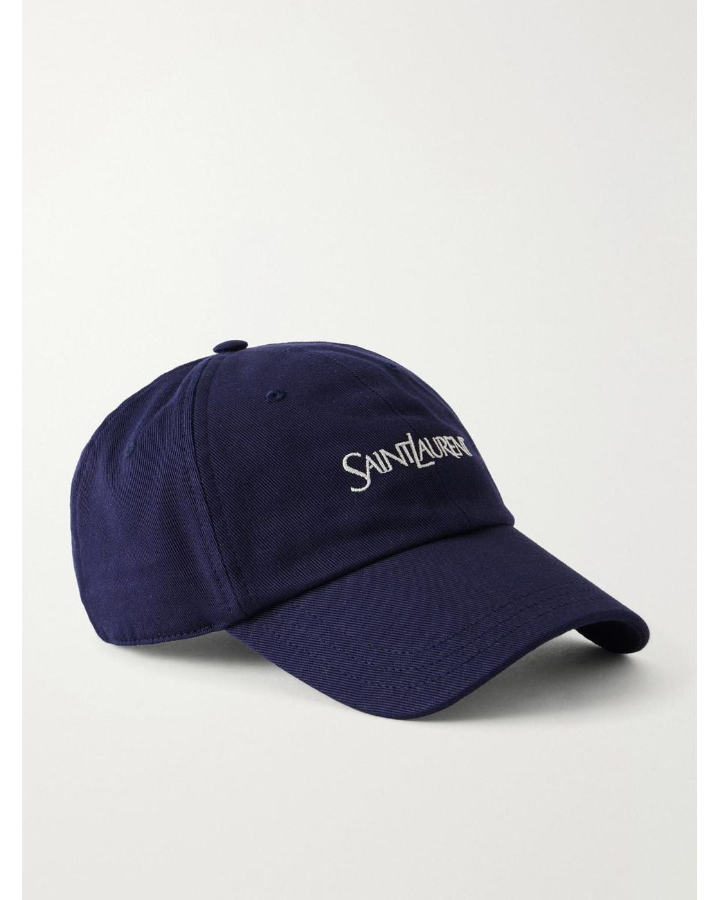 Saint Laurent Blue Logo-Embroidered Cotton-Gabardine Cap for men