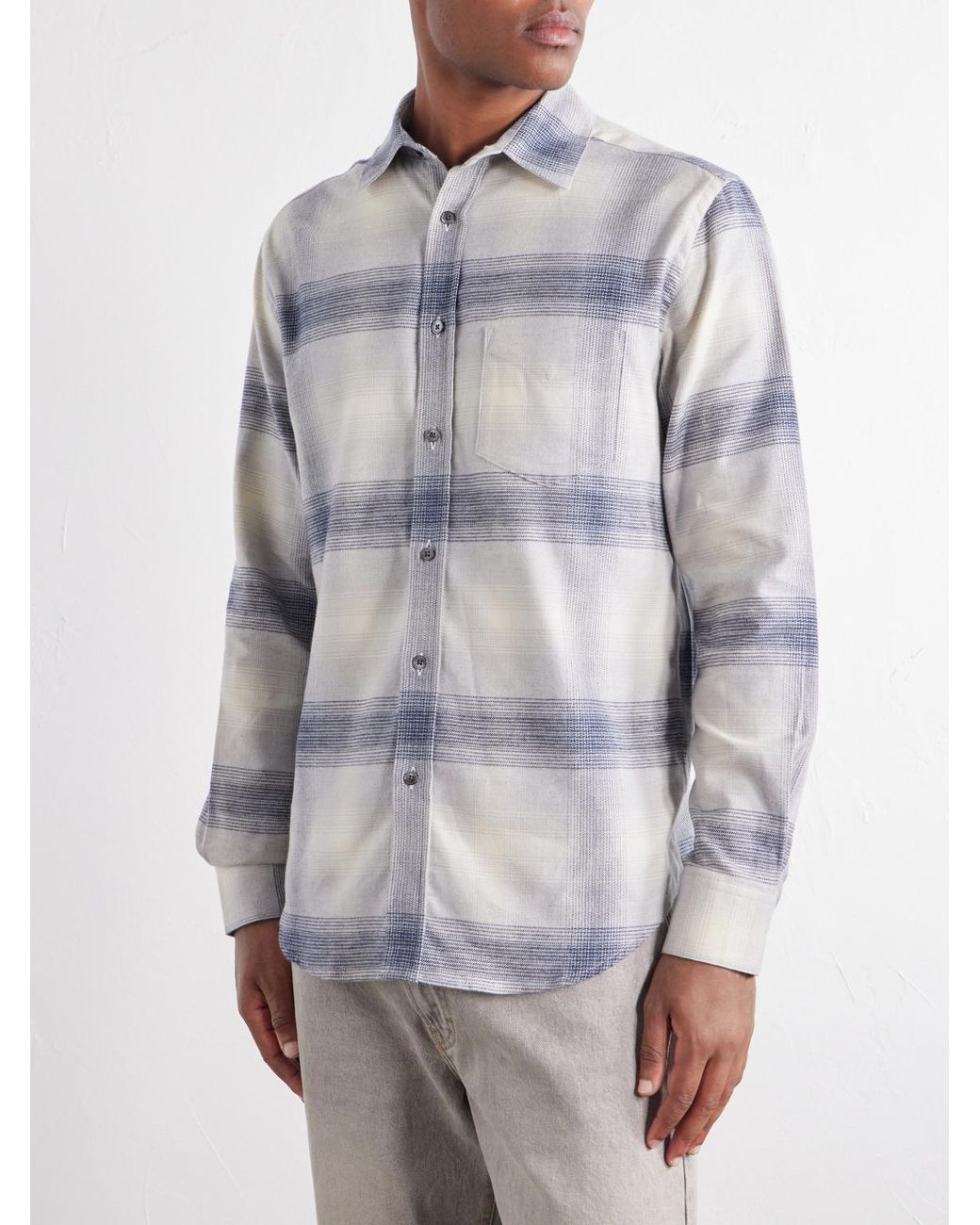 Portuguese Flannel Blue Fonte Checked Cotton-Flannel Shirt for men