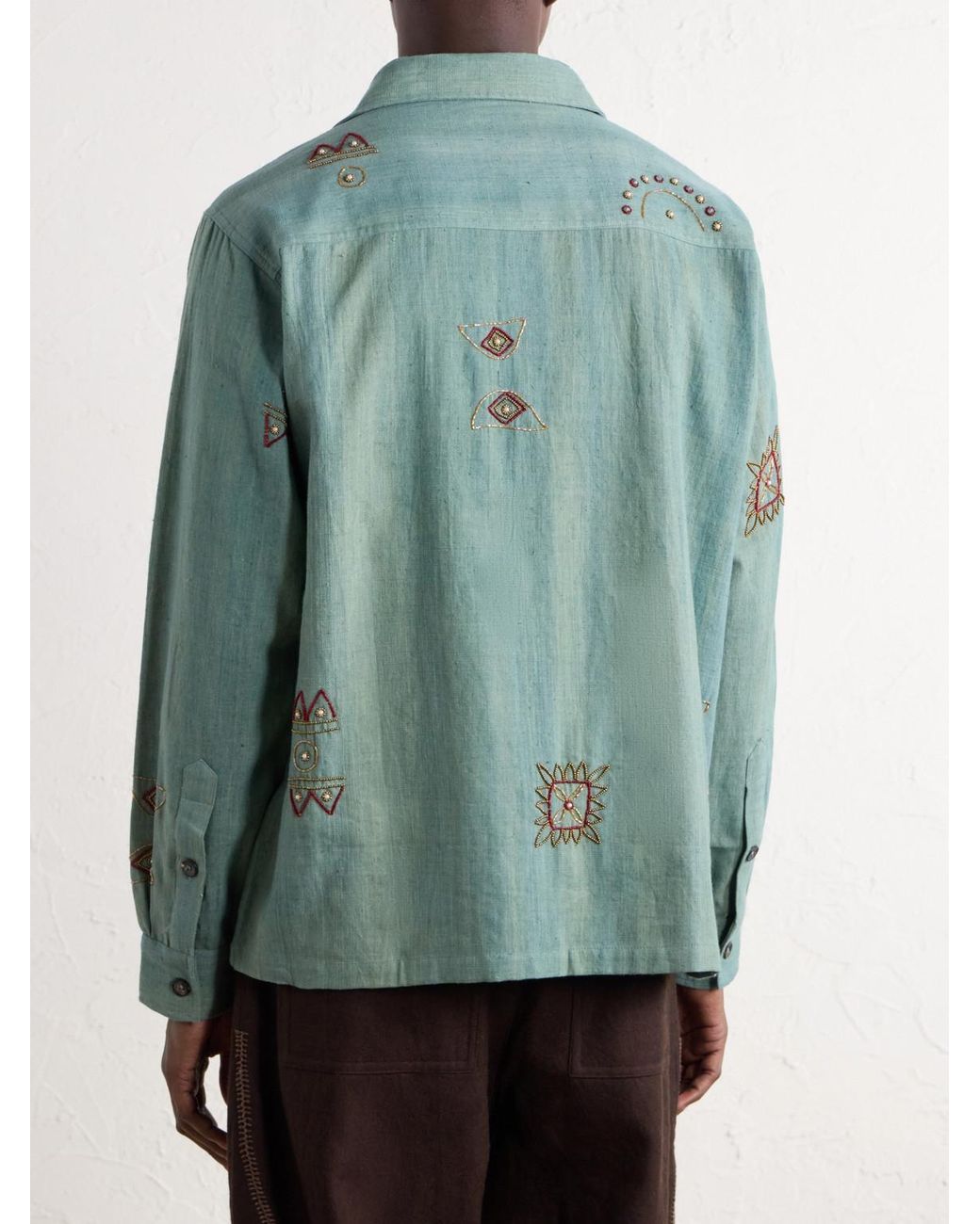 Kartik Research Blue Box Bead-Embellished Handwoven Cotton Shirt for men