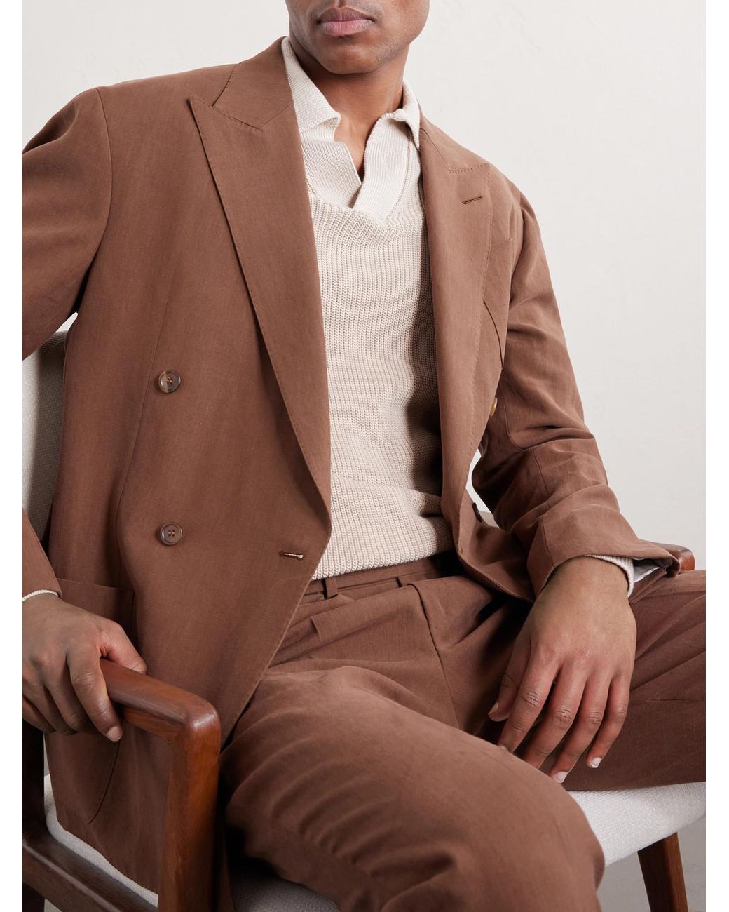 Thom Sweeney Natural Cotton Long Sleeve Polo for men