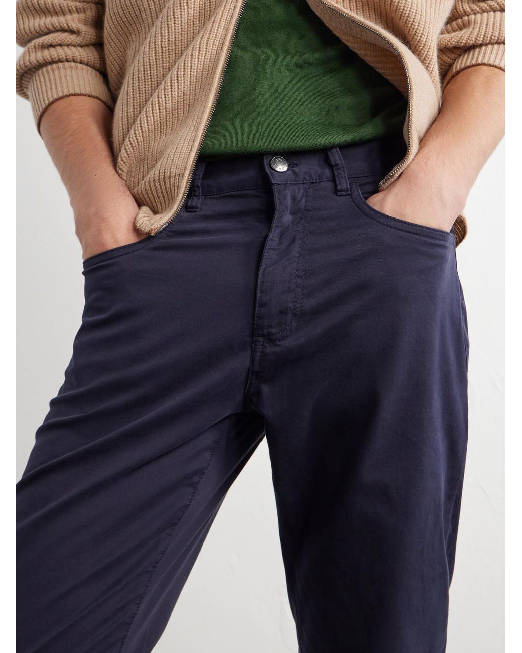 Canali Blue Tapered Cotton-Blend Twill Trousers for men