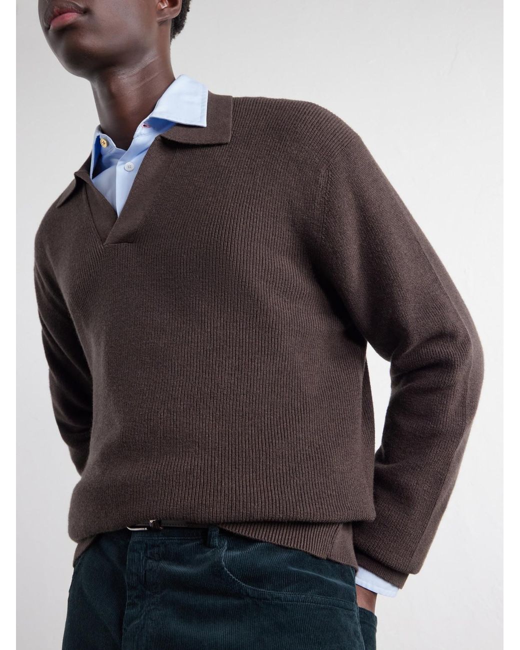 NN07 Brown Hope Rib 60060 Organic Cotton And Cashmere-Blend Polo Shirt for men