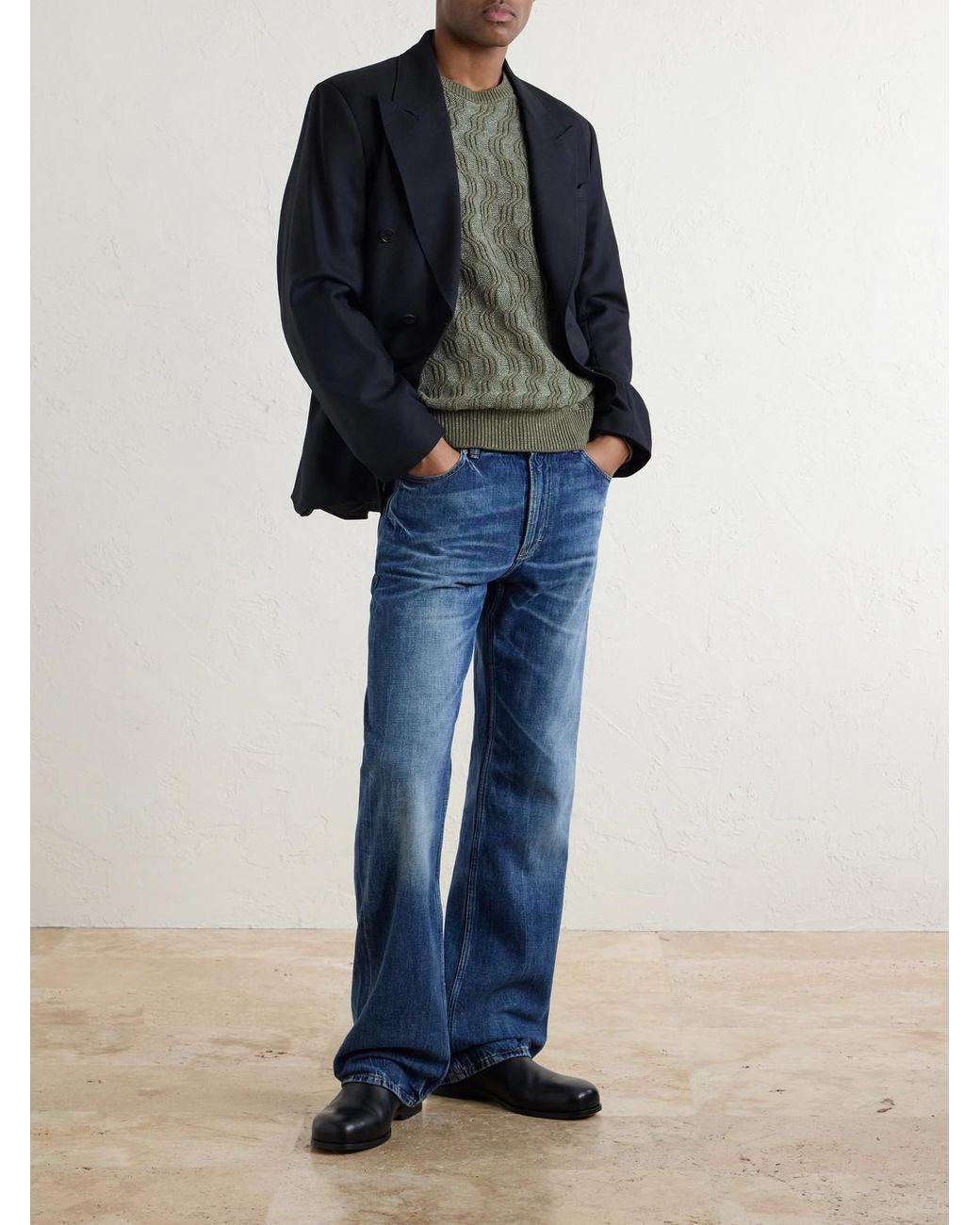 Aimé Leon Dore Green Cable-Knit Cotton-Blend Sweater for men