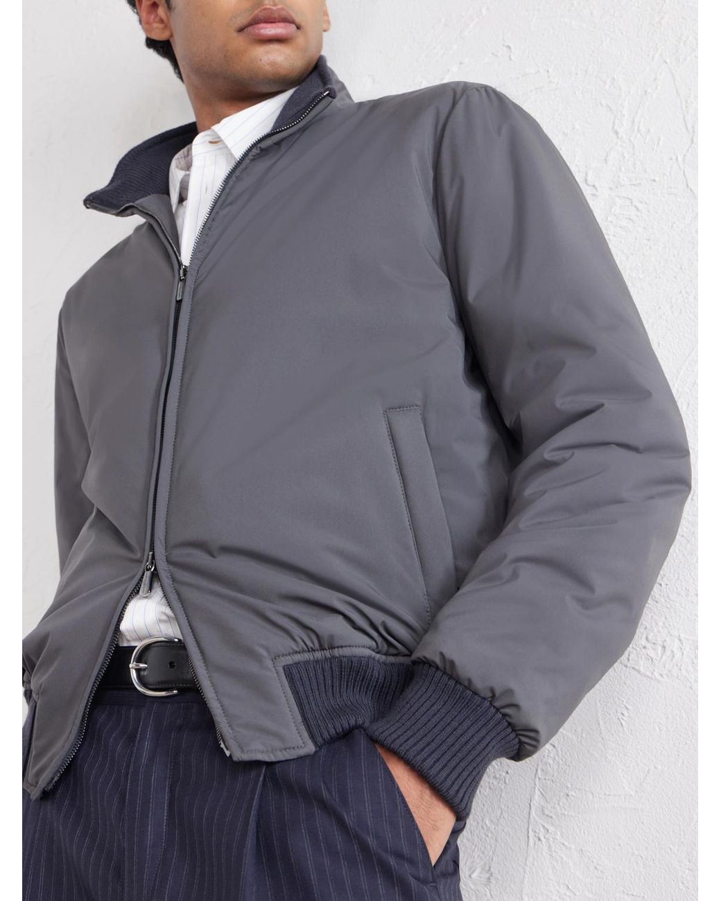 Thom Sweeney Gray Nylon Bomber Jacket for men