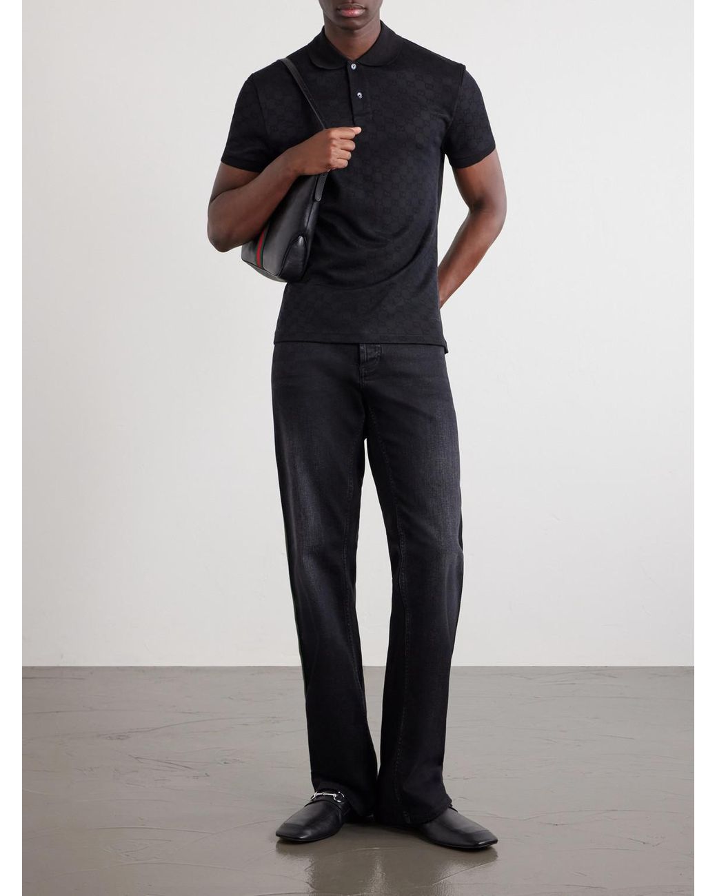 Gucci Black Logo-Jacquard Jersey Polo Shirt for men
