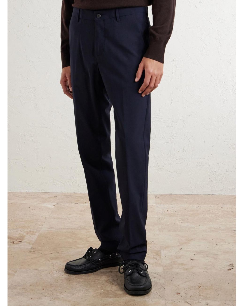 Eleventy Blue Slim-fit Tapered Stretch-wool Flannel Trousers for men