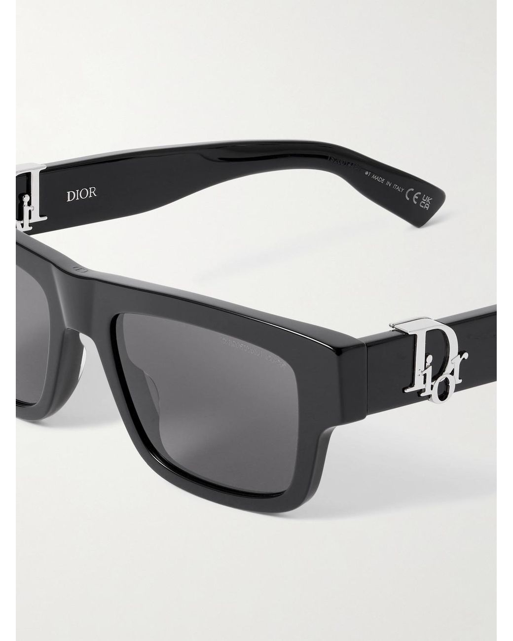 Dior Oblique S3I Rectangular-Frame Acetate Sunglasses di Dior in Black da Uomo