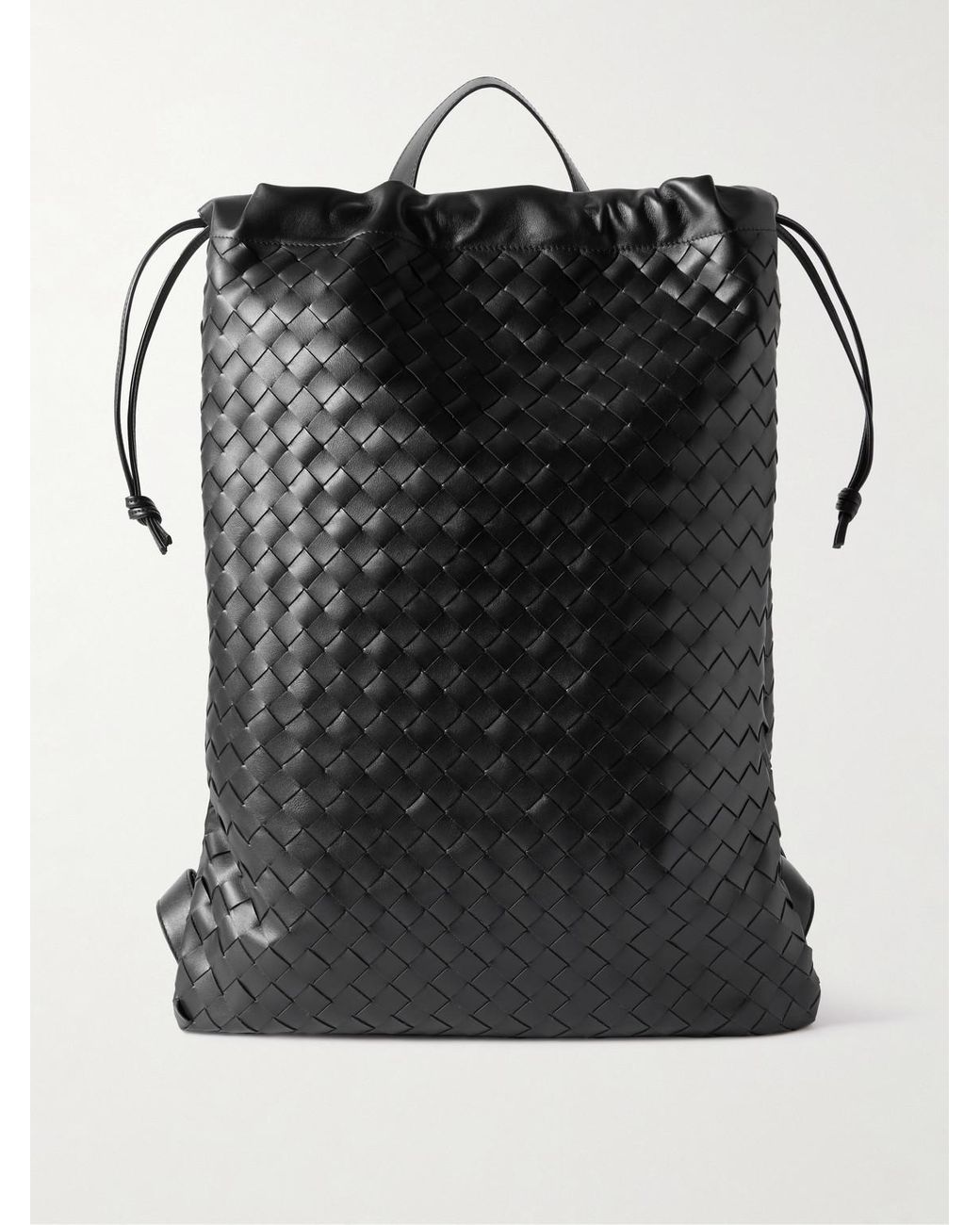 Bottega Veneta Black Trail Intrecciato Leather Drawstring Backpack for men