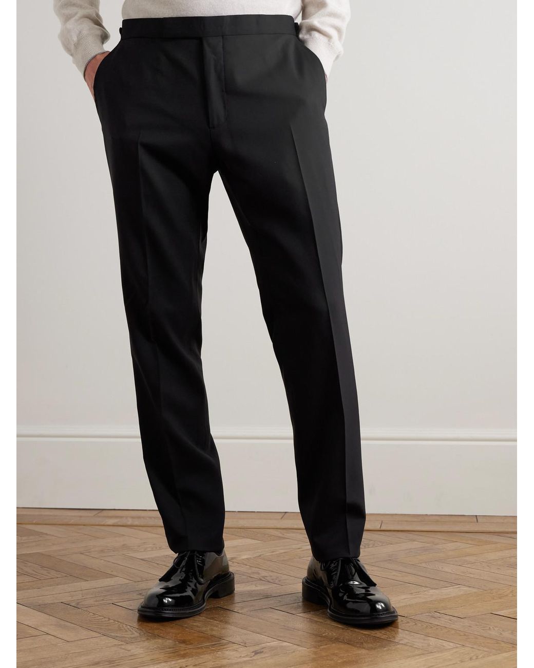 Mr P. Black Slim-Fit Twill-Trimmed Wool Tuxedo Trousers for men