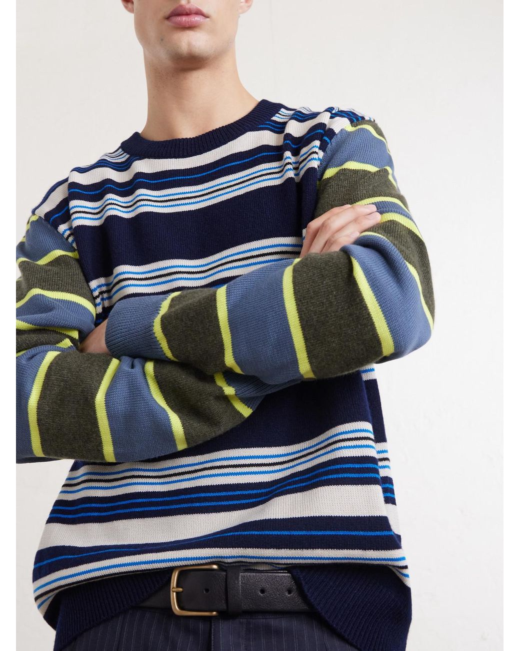Paul Smith Blue Striped Wool And Cotton-Blend Sweater for men