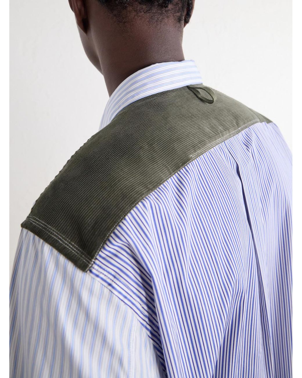 Junya Watanabe Blue Striped Corduroy And Twill-Trimmed Cotton-Poplin Shirt for men