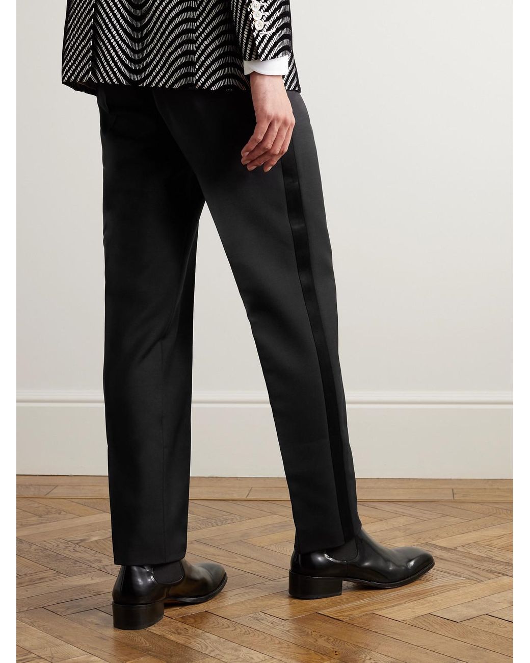 TOM FORD | Straight-Leg Pleated Satin-Trimmed Grain De Poudre Wool and  Mohair-Blend Tuxedo Trousers | Men | Black | IT 44 | MILANSTYLE.COM