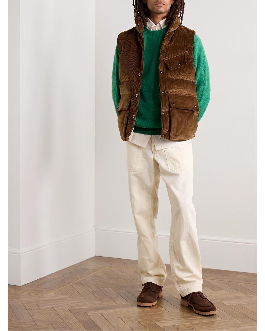 Drake's Green Brushed Shetland Wool Sweater for men