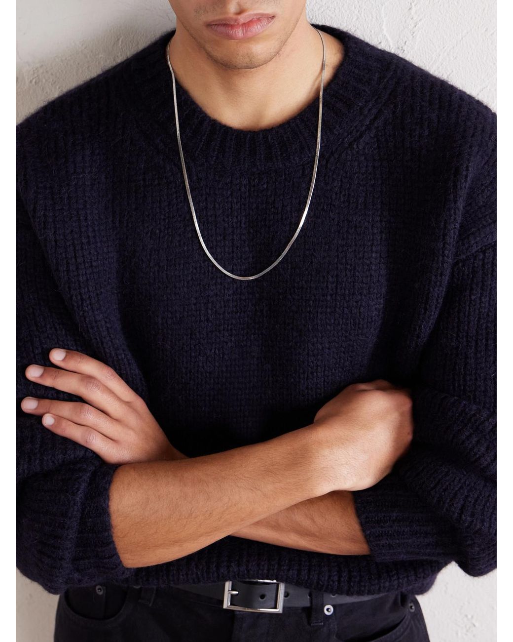 Saint Laurent White Silver-tone Chain Necklace for men