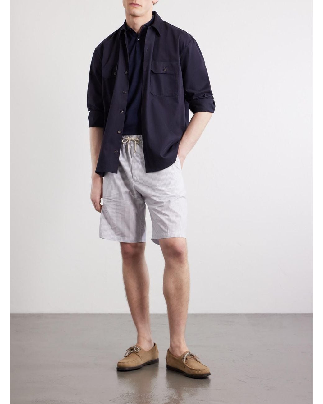 Paul Smith Gray Straight-Leg Striped Cotton Drawstring Shorts for men
