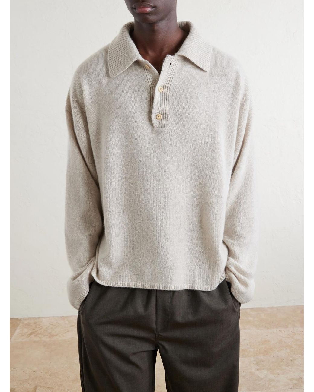 The Elder Statesman White Dume Rugby Cashmere Polo Sweater for men