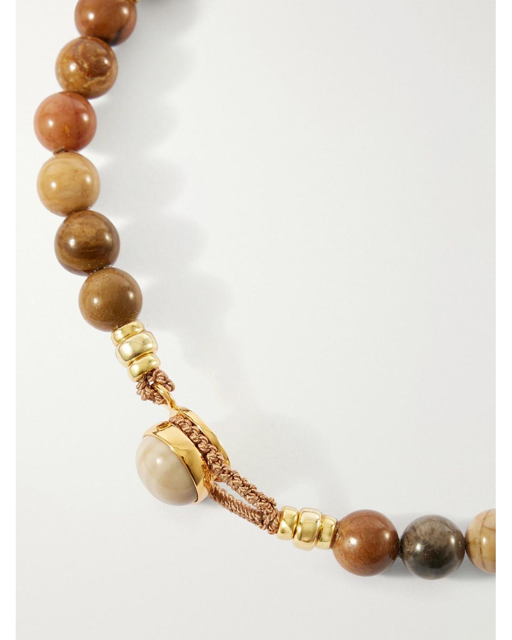 Mikia Natural Circle 8-Plated Sterling, Petrified Wood And Flint Beaded Bracelet for men