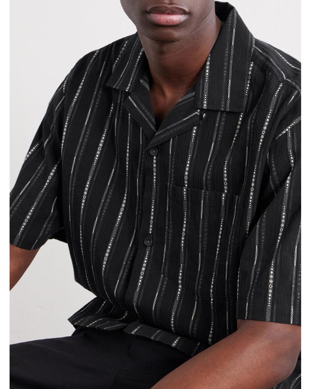Aimé Leon Dore Blue Camp-Collar Striped Cotton-Blend Jacquard Shirt for men