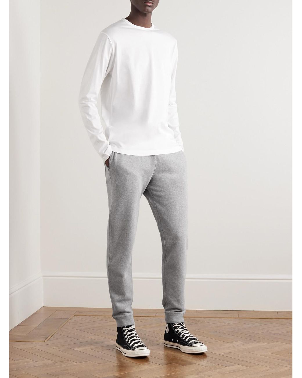 Sunspel Gray Tapered Brushed Loopback Cotton-jersey Sweatpants for men